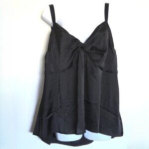 New ELOQUII Black Cami Top Satin Plunge Twist Front V Neck Knot EUC Plus Sz 20